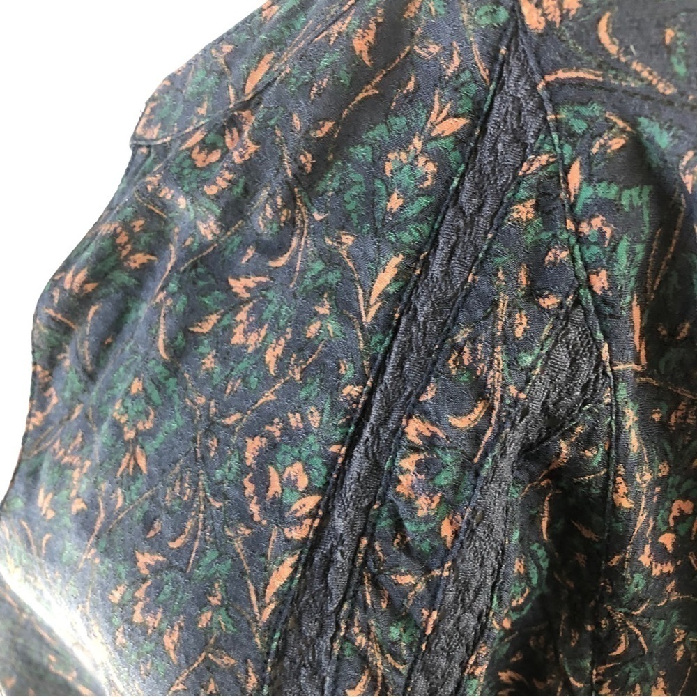 Caslon Popover Blouse Women M Navy Peach Green Botanical Print RoundNeck with V - Picture 4 of 8
